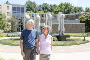 Couple walking at college together